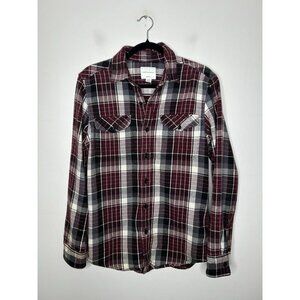 American Eagle Blue Red Flannel Plaid Buttons Heavy Shirt Jacket Shacket Small